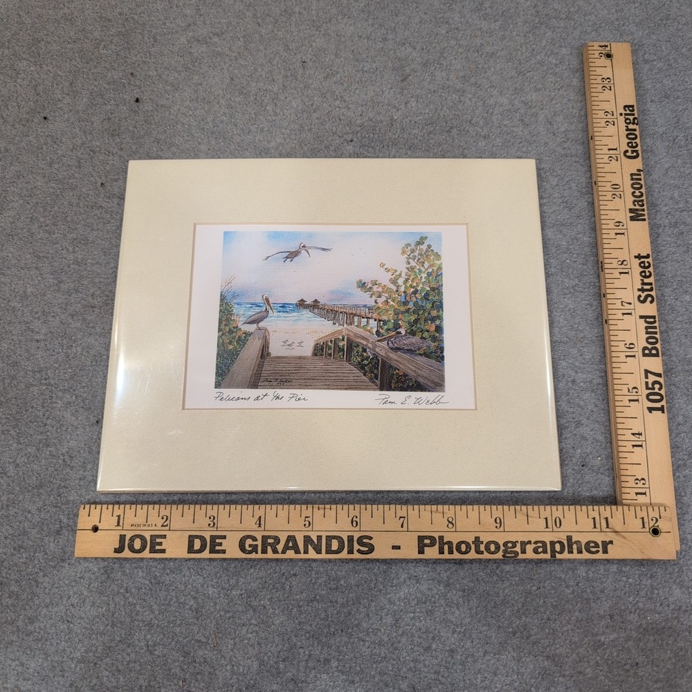 Pam E Webb Pelicans at the Pier Matted Art Print Florida Coastal Beach Scene - Picture 3 of 3